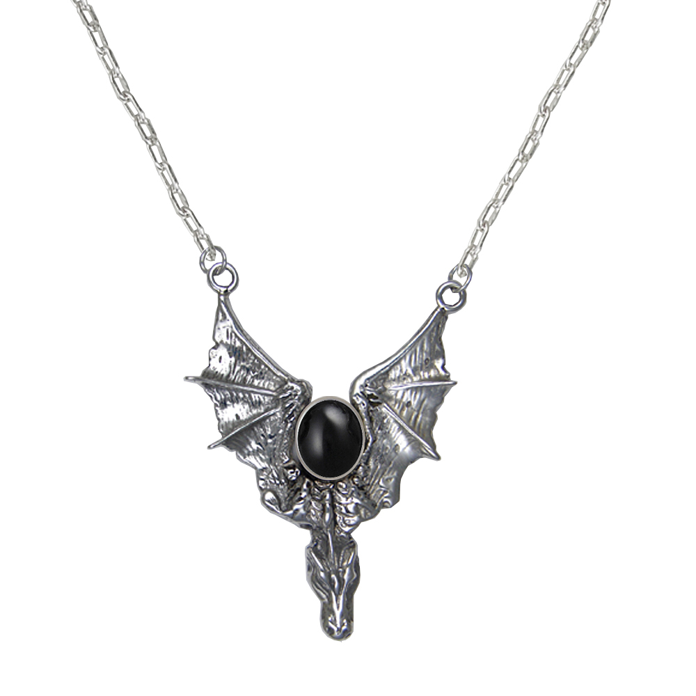 Sterling Silver Dragon of the West Necklace With Black Onyx